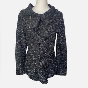 BNCI by Blanc Noir Black & White Marled Knit Draped Cardigan Sweater